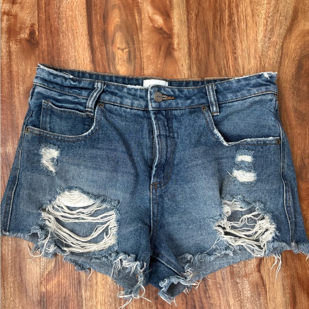 RVCA Blue Distressed Jean Shorts